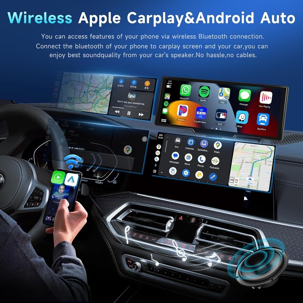 10.26" Touchscreen Wireless Apple Carplay Portable Car Stereo Android Auto, C...