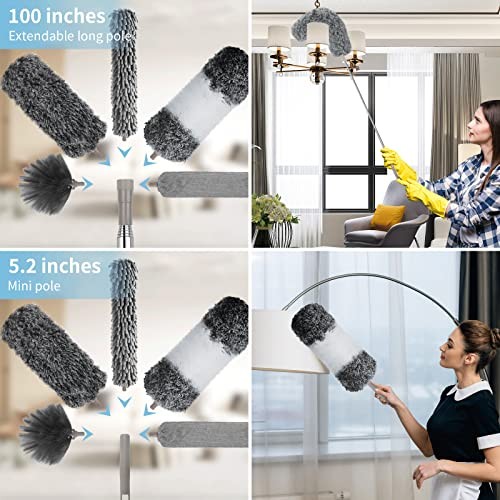 Microfiber Feather Duster with Extension Pole 30 to 100 inches,