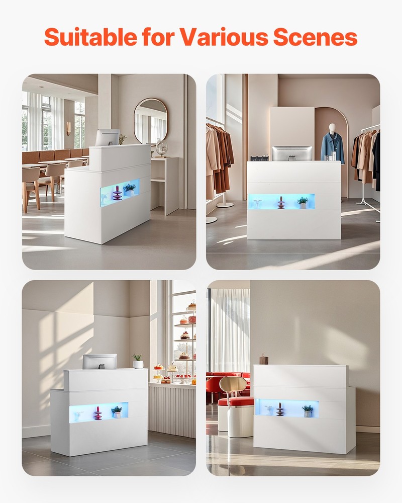 Uimoso Reception Desk Rectangular Front Counter Table 47.24in White Office Table