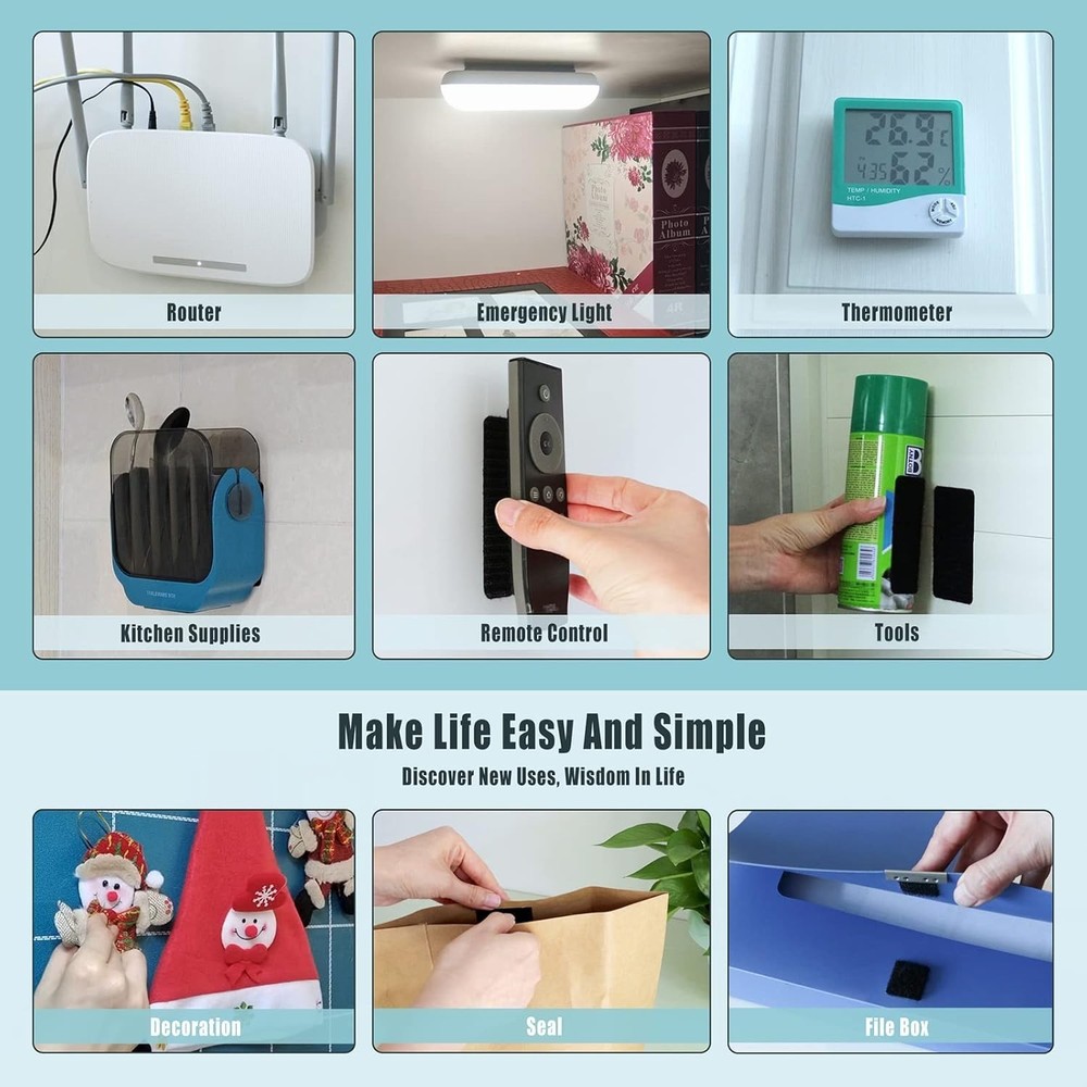 Versatile Black Hook and Loop Strips - 12 Sets for Strong Adhesive Applications