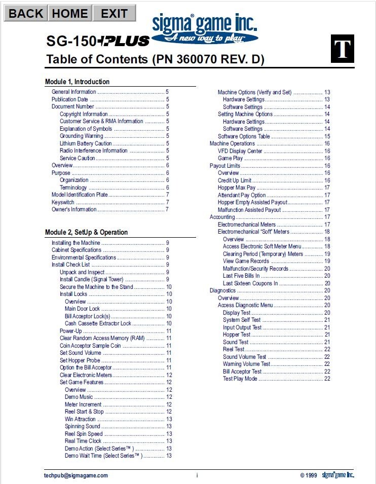 SIGMA SG-150 +PLUS SLOT MACHINE MANUAL, 90 PAGES ON CD
