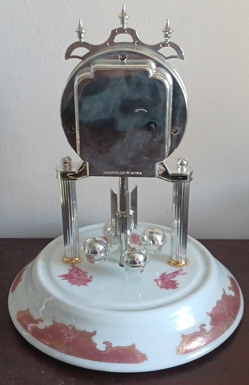 Working Porcelain Base Anniversary Dome Clock Rotating Pendulum Mantel Shelf