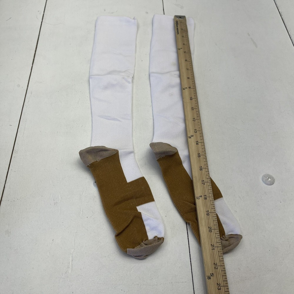 Unisex Adults White & Brown Compression Socks Size L/XL Defect