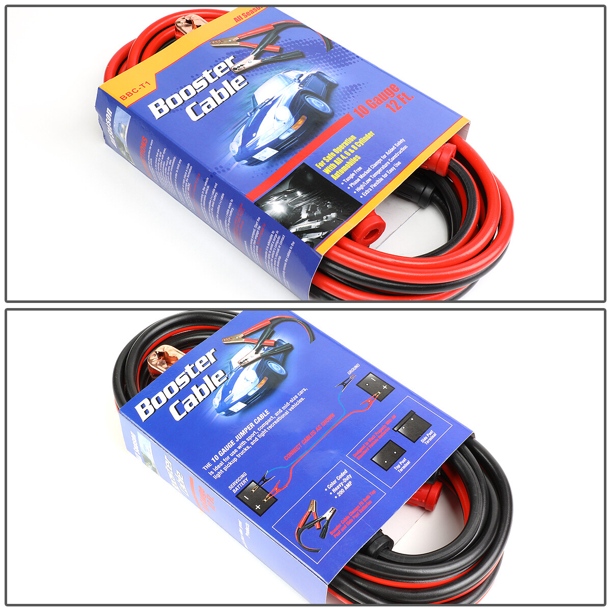 HEAVY DUTY 10 GAUGE 12 FT BATTERY BOOSTER CABLE EMERGENCY POWER JUMPER 200 AMP