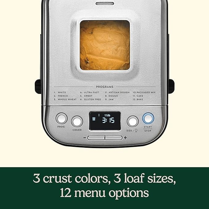 Cuisinart Bread Maker, 12 Menu, 2lb, 3 Crust, Nonstick Pan, CBK-110NAS