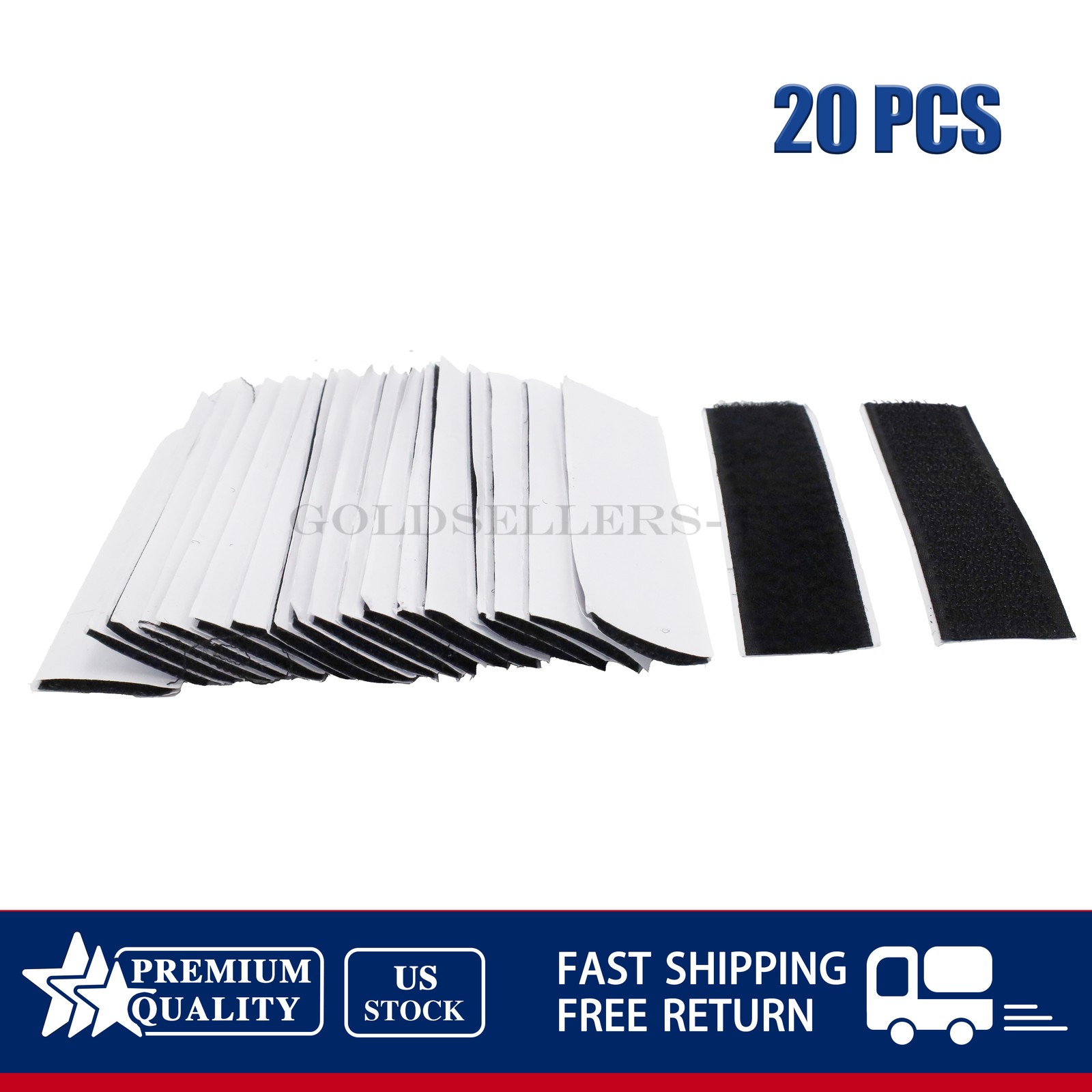20 Sets Black Heavy Duty Hook & Loop Adhesive Strips Sticky Back Fastener 1x4”