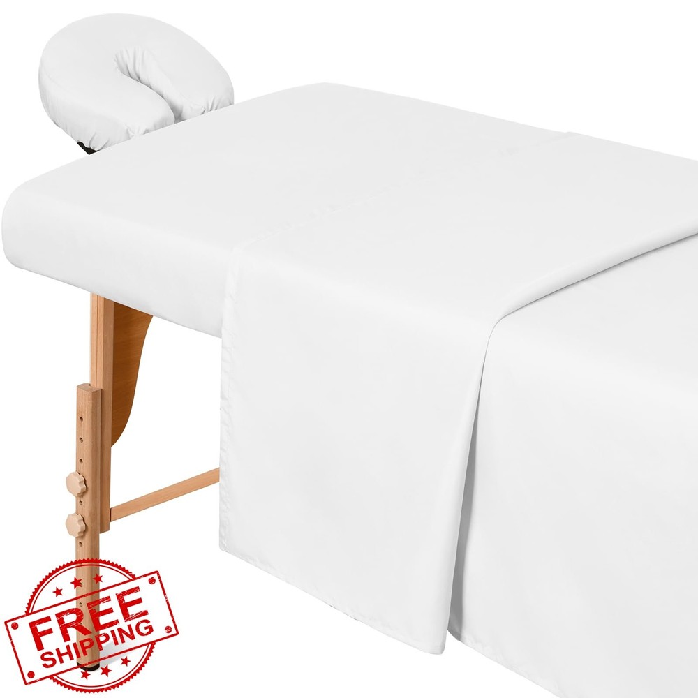 Comfyanno Massage Table Sheets Set 3pc Microfiber White Fitted Flat Cover