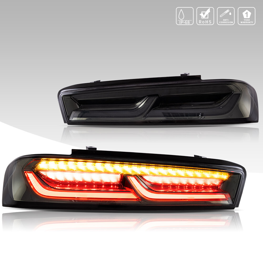 VLAND LED Tail Lights For Chevy Camaro 2016-2018 DRL FULL Smoked Rear Lights