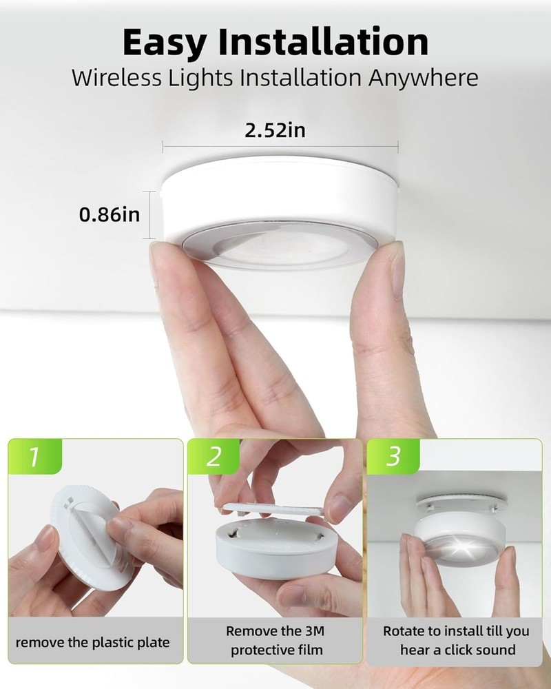 Compact 2.5'' Rechargeable LED Puck Lights - Wireless Touch & Remote Control