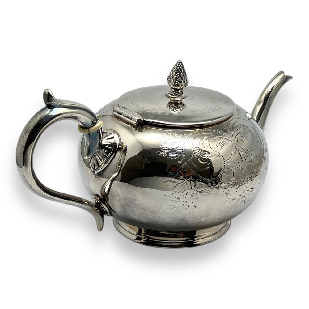 Silverplate Teapot Etched Floral Design