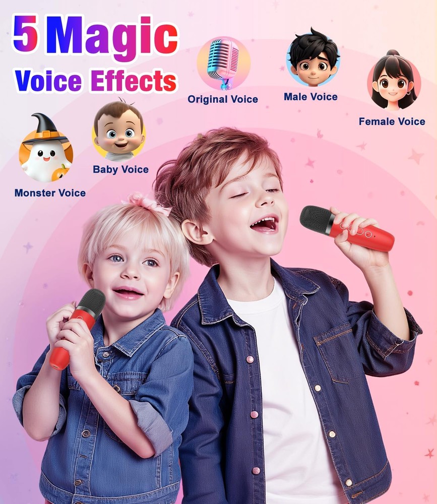 Mini Karaoke Machine, Portable Bluetooth Speaker with 2 Wireless Microphones ...