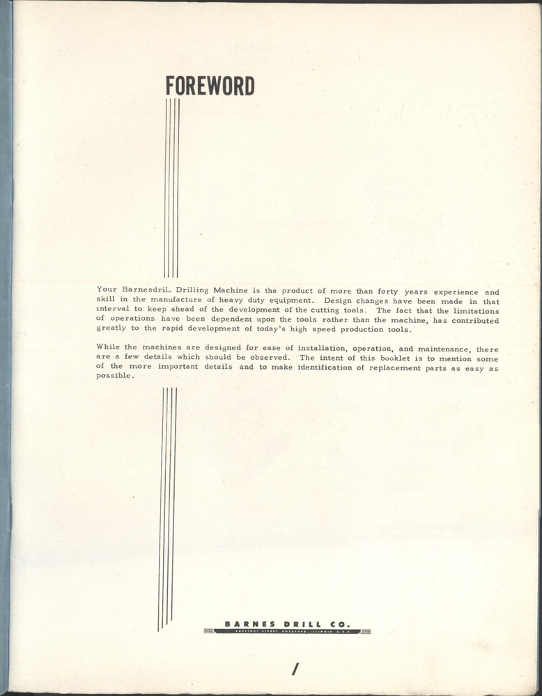Barnes Drill Co Model 262 Drilling & Tapping Operating Instructions Parts Manual
