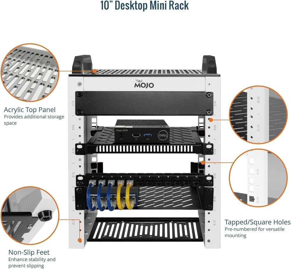 Tecmojo 6U Network Rack, 10 inch Mini Server Rack with 2 Side Translucent Pan...