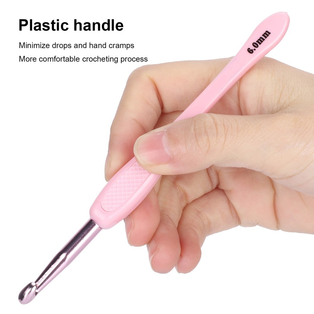 Pink 8Pcs Crochet Hook Thread Knitting Tools ABS Plastic Handle Ergonomic