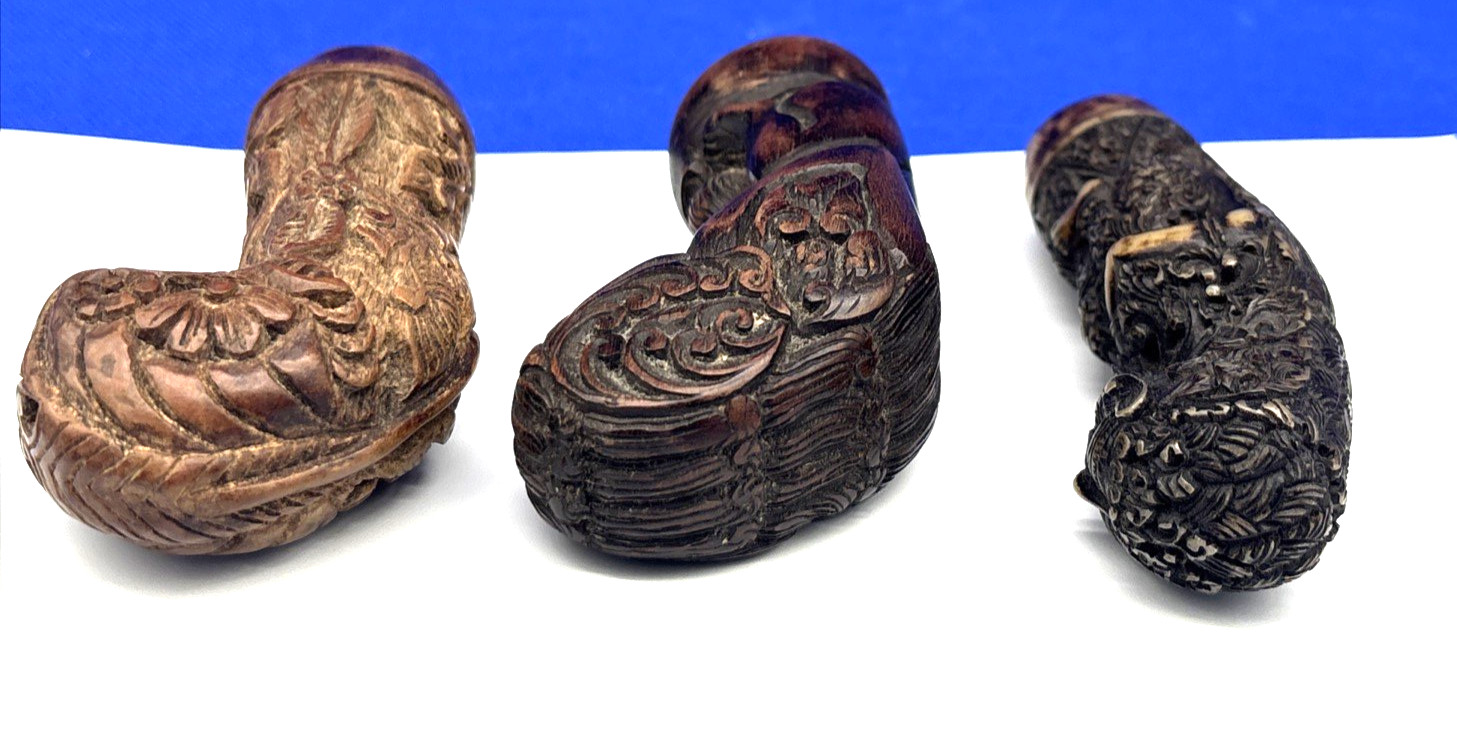 Antique Indonesian Keris/Kris Handles, Varying Age/Material Set Three (3)