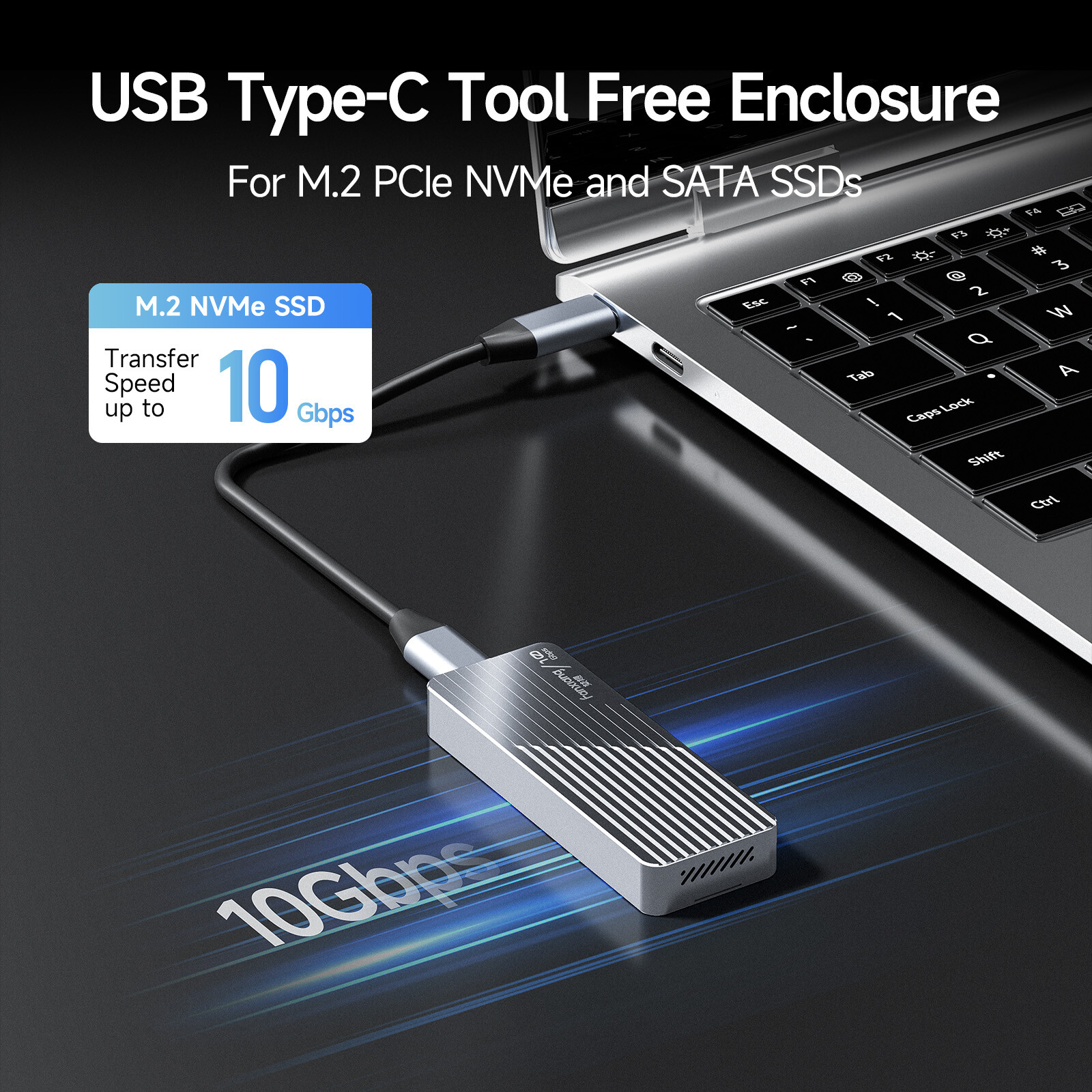 Fanxiang M.2 NVMe SATA SSD Enclosure USB Type C 10Gbps NVMe SSD External Case