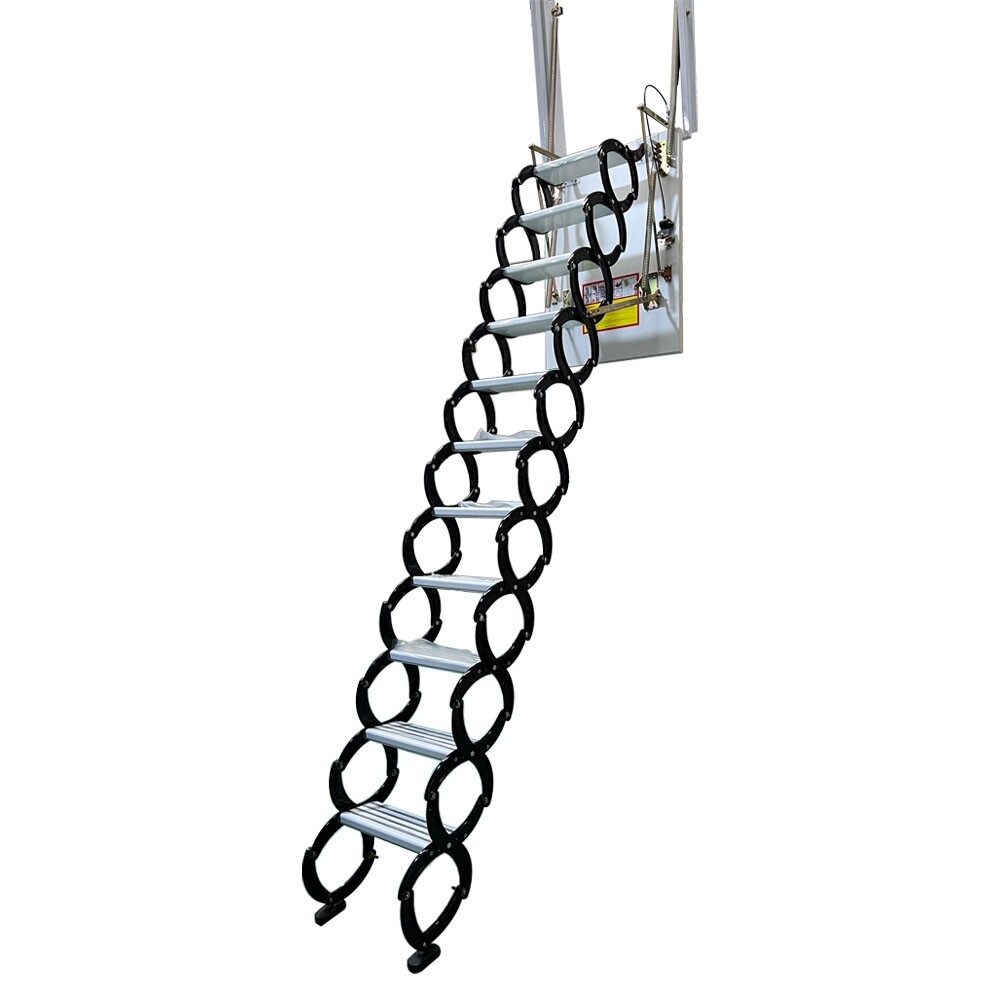 Black Attic Ladder Loft Wall Folding Stairs 9.18ft Side-Mounted Pull Down Ladder