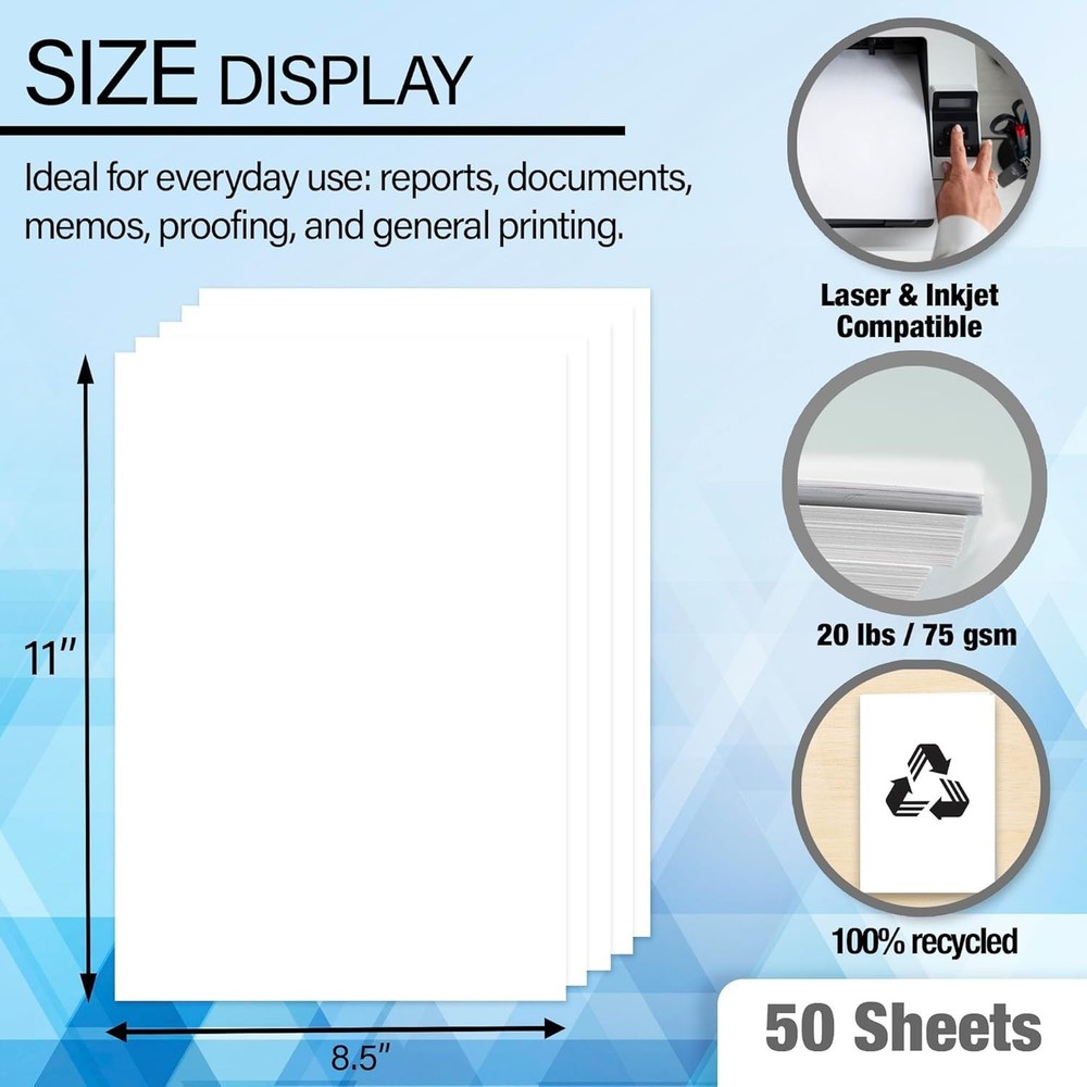 Everyday Essential 50 ct. White Printer Paper 8.5" x 11" - Versatile and Durable
