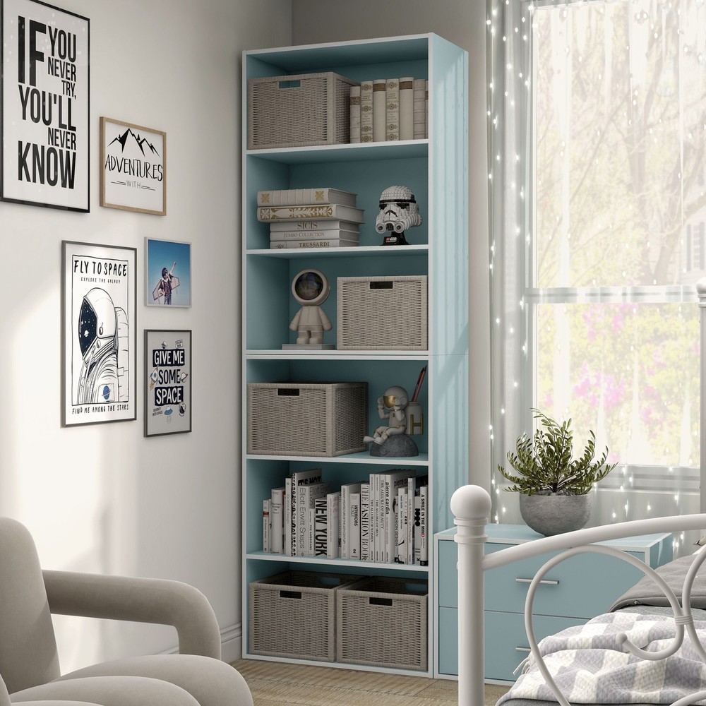 3 Tier Stackable Wood Bookcase Brooks Light Blue W/ Sturdy & Versatile
