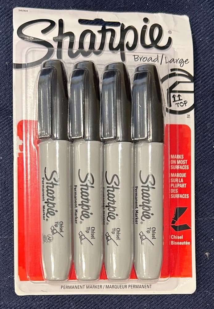 Sharpie Chisel Tip Markers Permanent Black Ink Large Broad Wide 4-count Permanen