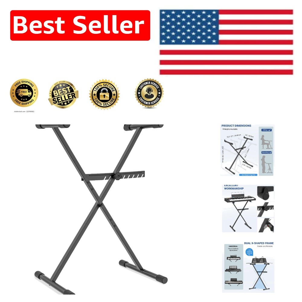 Heavy-Duty X-Style Keyboard Stand with 7-Position Adjustable Height & Stability