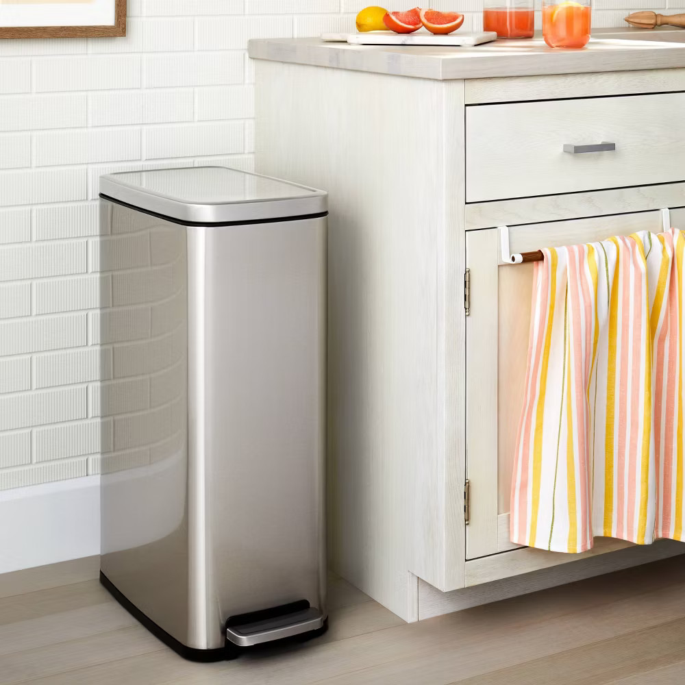 45L Slim Step Trash Can - Brightroom: Stainless Steel Kitchen Garbage Can,