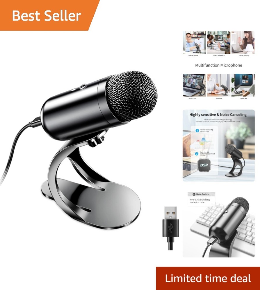 USB Computer Microphone for Recording and Streaming with Mute Button