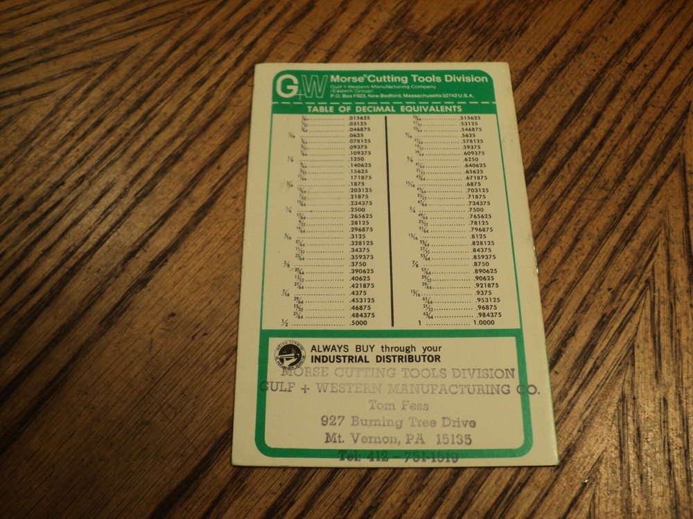 Vintage Morse Drill Selector Machining Tool