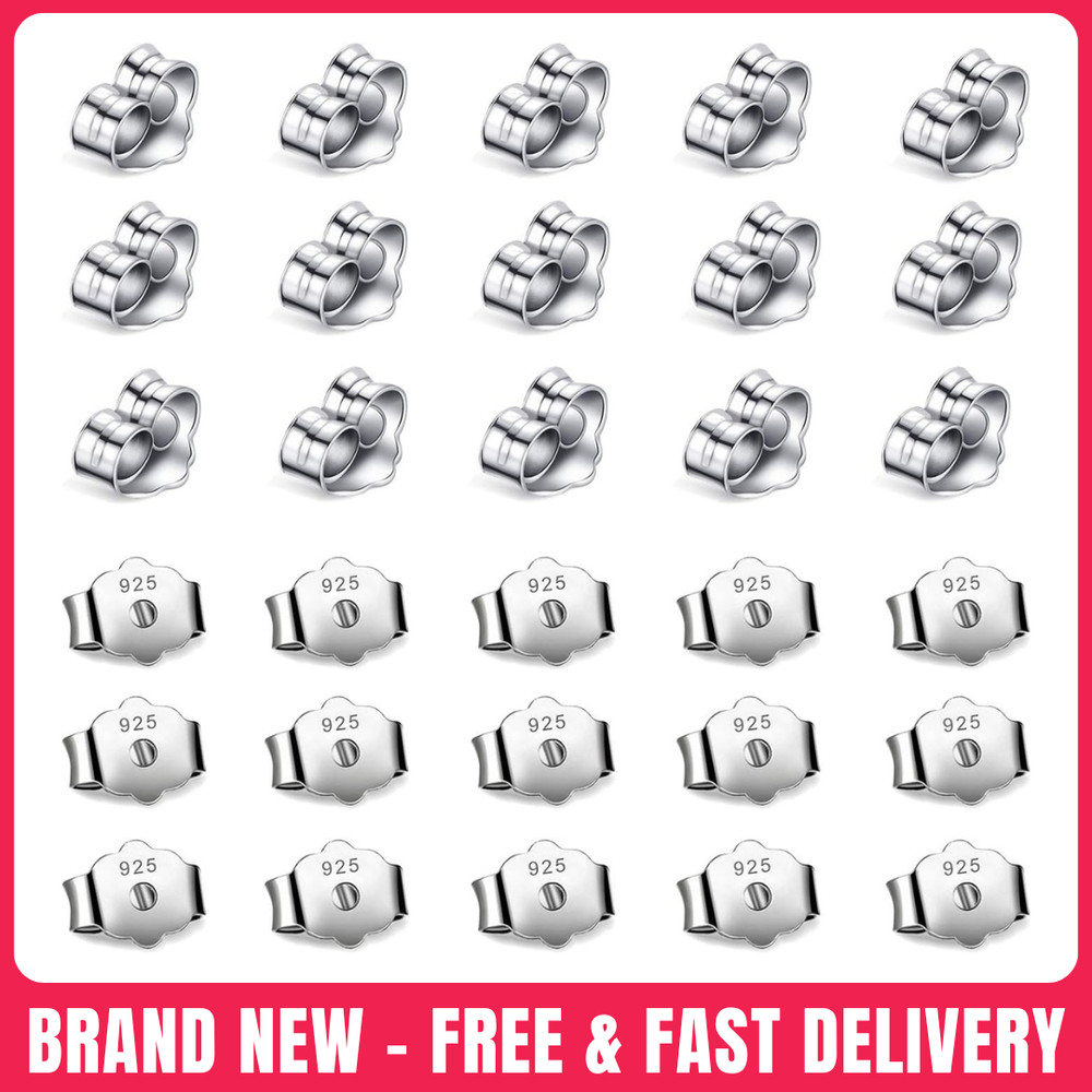 30Pcs/15 Pairs 925 Sterling Silver Earring Backs Replacement Secure Ear Locking