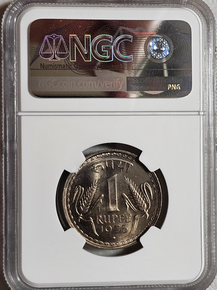 India 1 Rupee 1975B NGC MS 64
