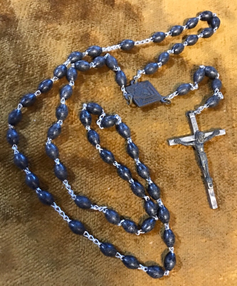 Vintage Rosary with Black Rectangular Beads Made in Italy Prayer Beads Crucifix 