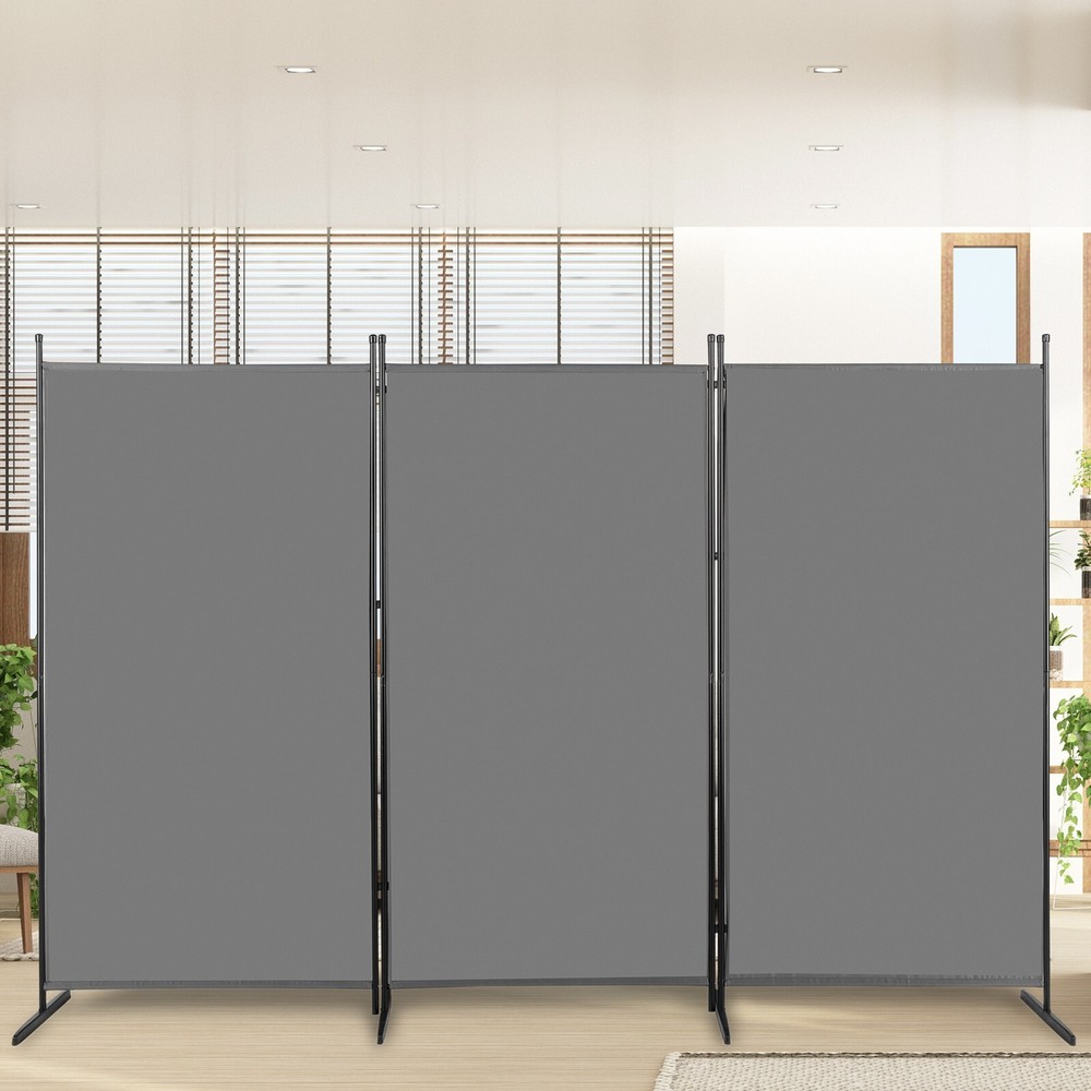 6FT Grey Trifold Polyester Cloth Plastic Foot Carbon Steel Frame Foldable Screen