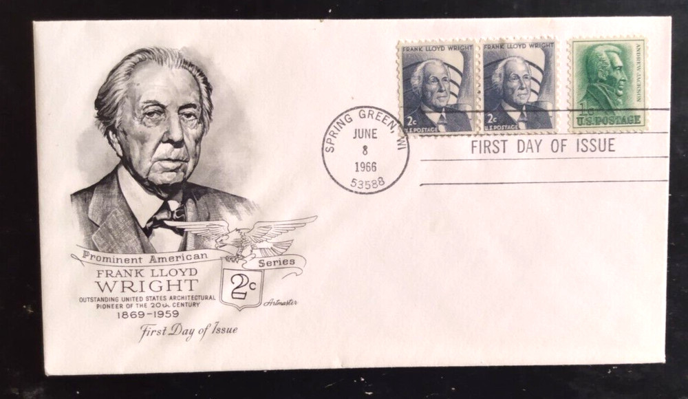 ARCHITECT FRANK LLOYD WRIGHT FALLINGWATER 1968 PAIR combo ARTMASTER CACHET  FDC