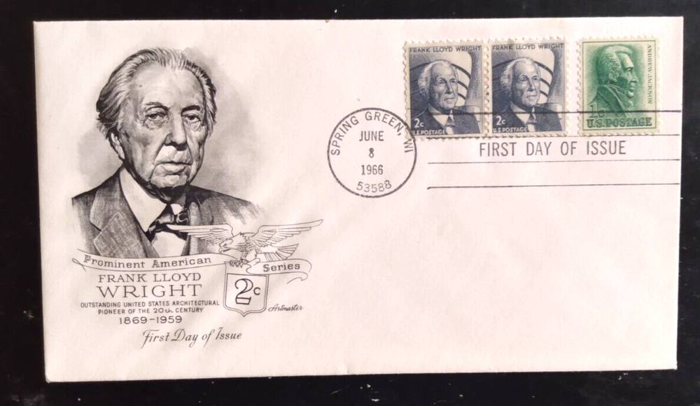 ARCHITECT FRANK LLOYD WRIGHT FALLINGWATER 1968 PAIR combo ARTMASTER CACHET FDC