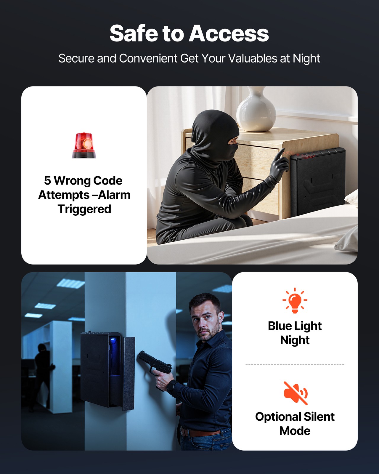 VEVOR Gun Safe Slider Safe with Fingerprint/Password/Key for 1 Pistol & Magazine