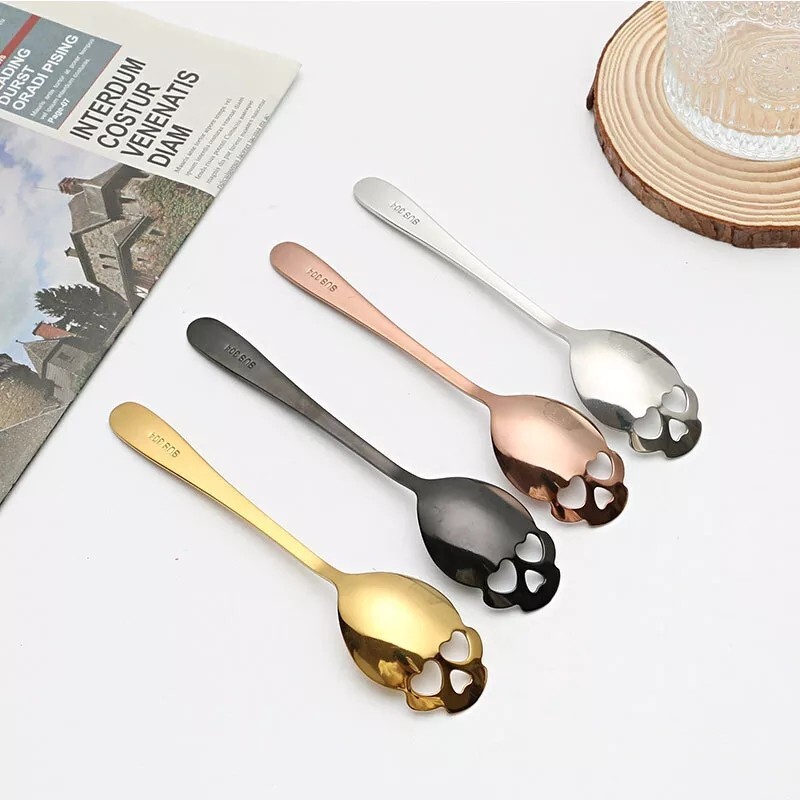 Skull Head Coffee Spoon Original Silverware Kitchen Utensil Lot 4Pcs