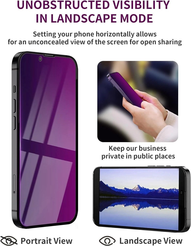2 Pack Privacy Screen Protector for iPhone 14 Pro Max Tempered Glass for 14 P...
