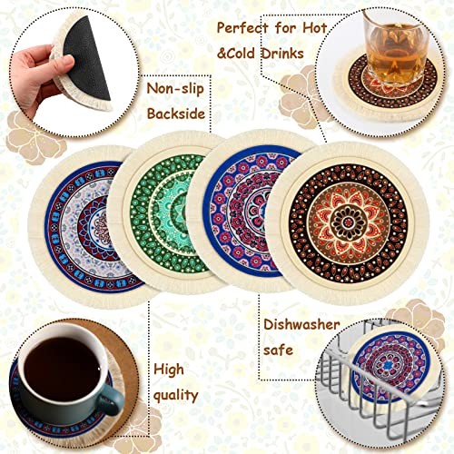 4 Pieces Rug Table Coasters Table Drink Holders Oriental Round Fresh Pattern