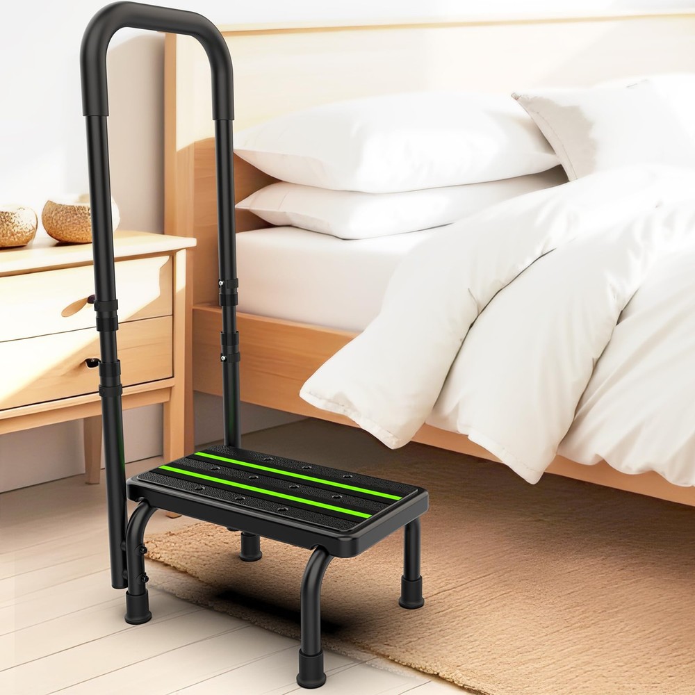 Step Stool with Handle for Elderly, Non Skid Platform & Adjustable Handrail, ...