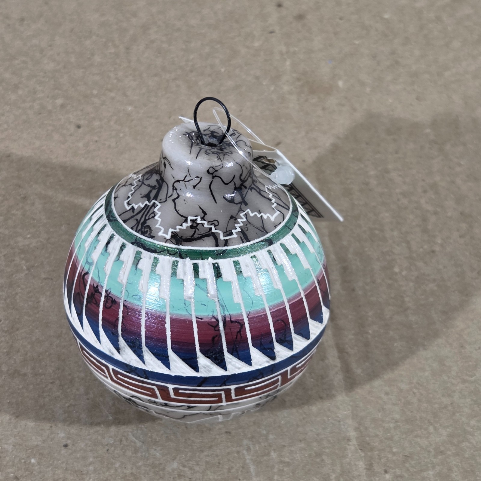 Navajo Christmas Ornament Handcrafted Horsehair Pottery Signed By Artist