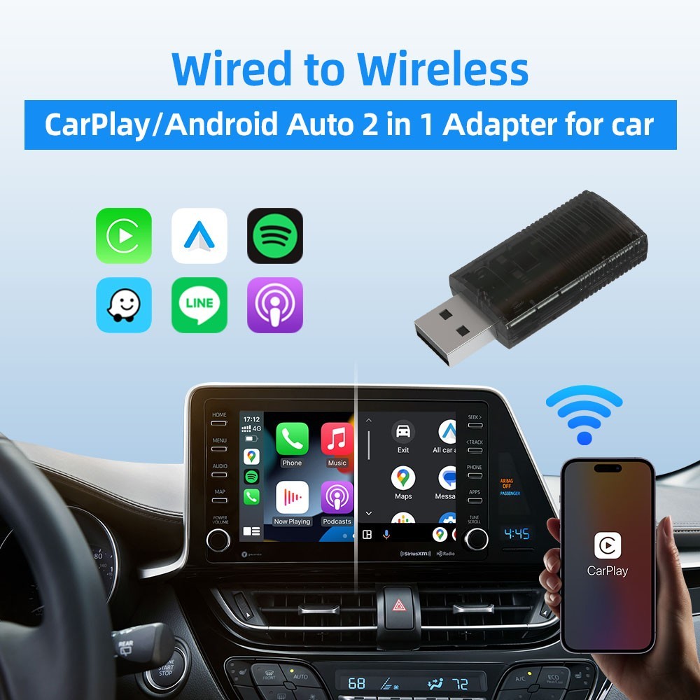 Wireless CarPlay Adapter for Apple iPhone & Android Auto USB Adapter Plug & Play