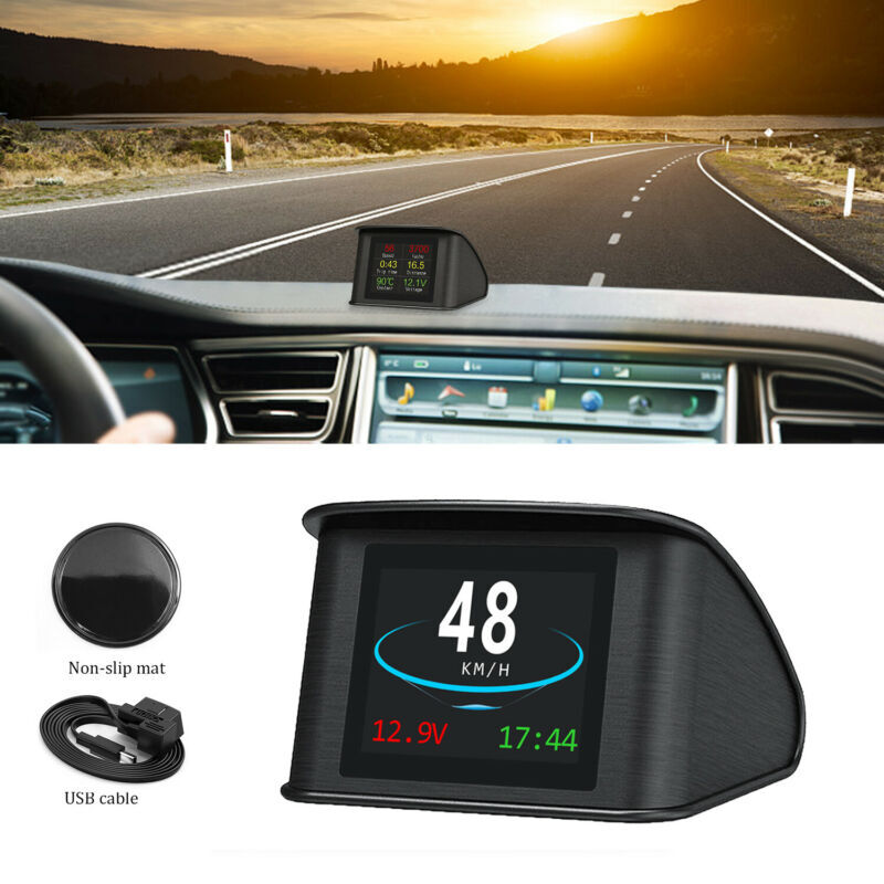 Car Head Up Display HUD OBD2 Speedometer Speed Temp Alarm Multi Function TFT LCD