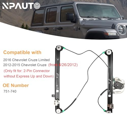Power Window Regulator with (2-Pin Motor) Front Right Passenger Side
