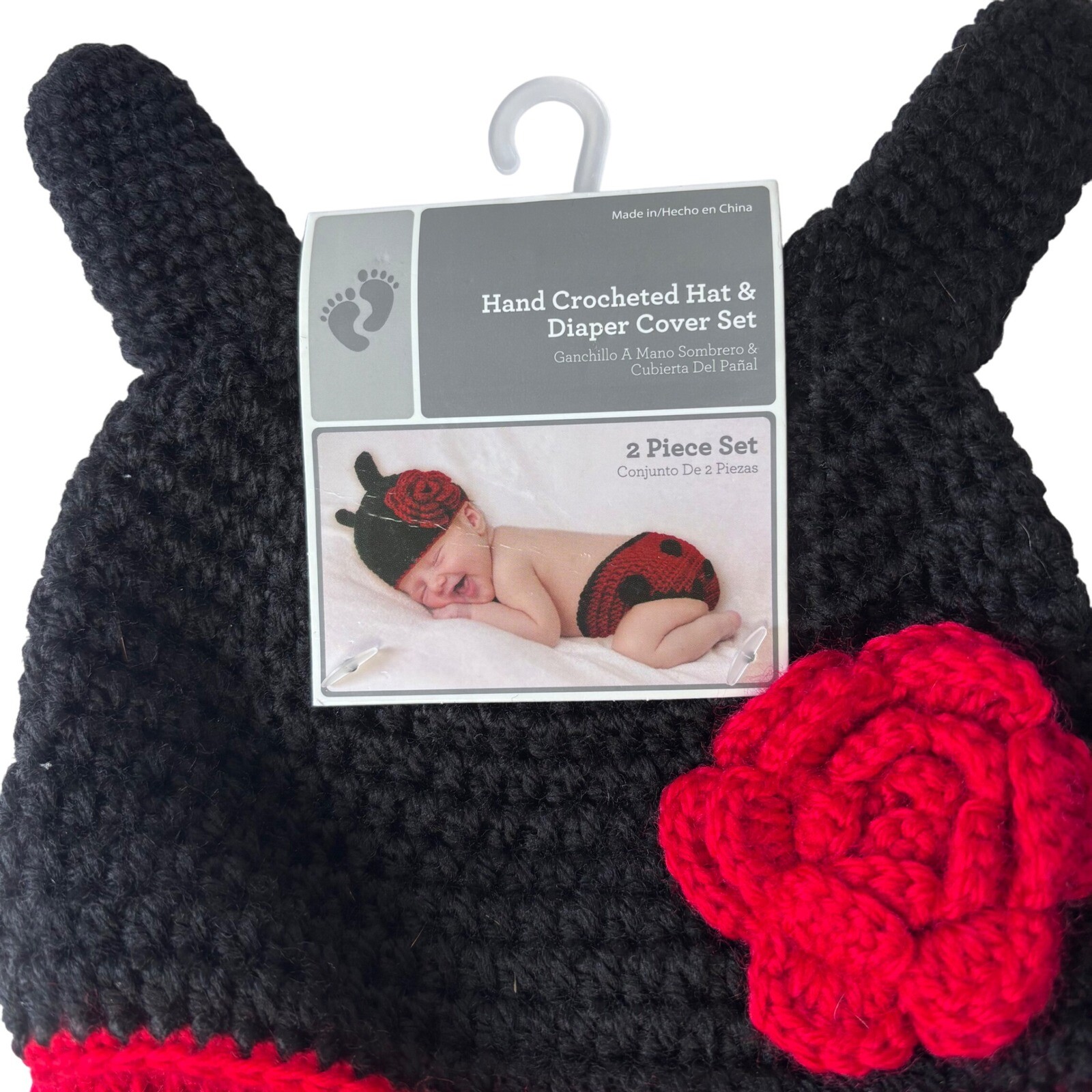 NWT Hand Crocheted Hat & Diaper Cover Set 0-9 Months Ladybug for Baby Photos