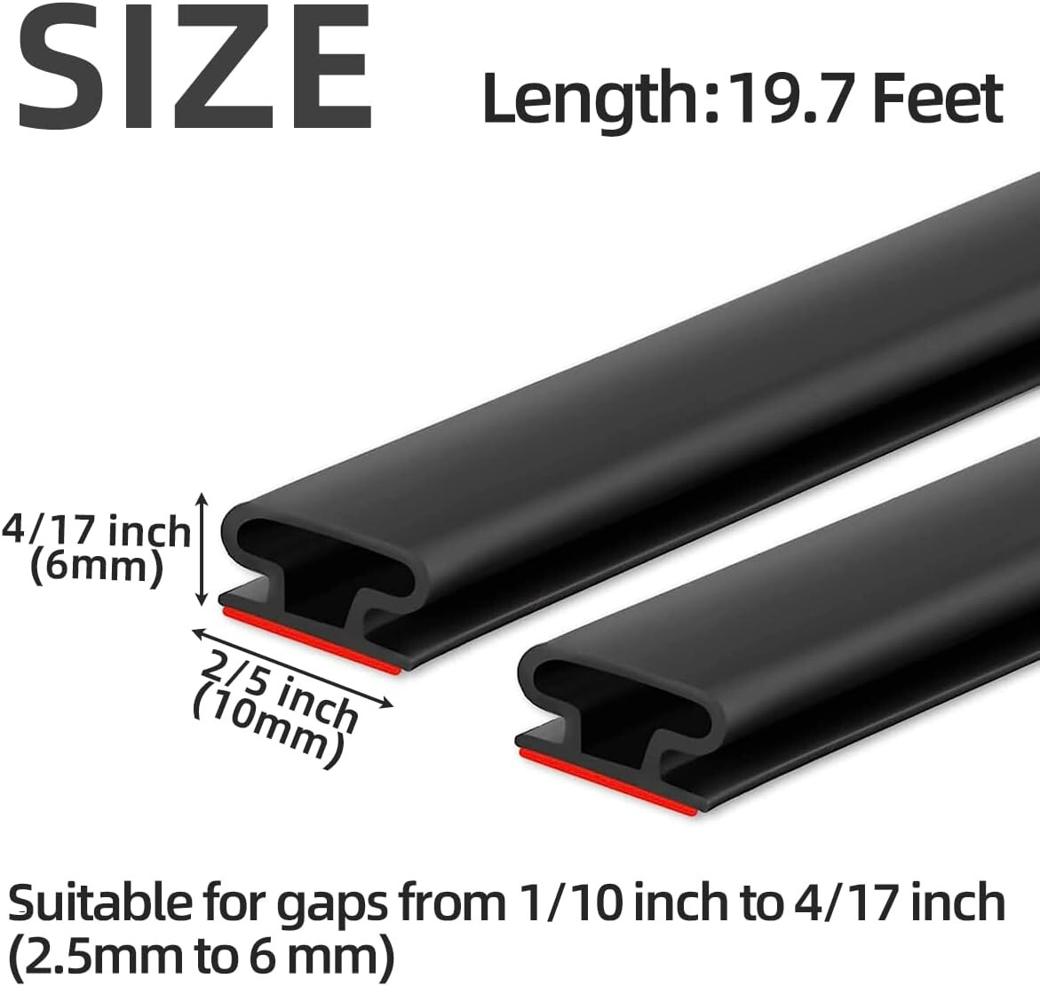 50 FT D-Shape Door Seal Strip Self-Adhesive Soundproof Weather Stripping Black