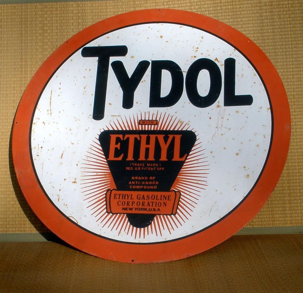 Vintage TYDOL Ethyl Auto Oil Gasoline Porcelain Metal 25.5x25.5 Plaque Sign
