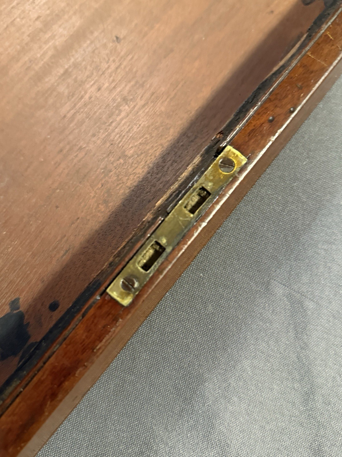 Early Antique Wood & Brass Bound Military Campaign Writing Desk