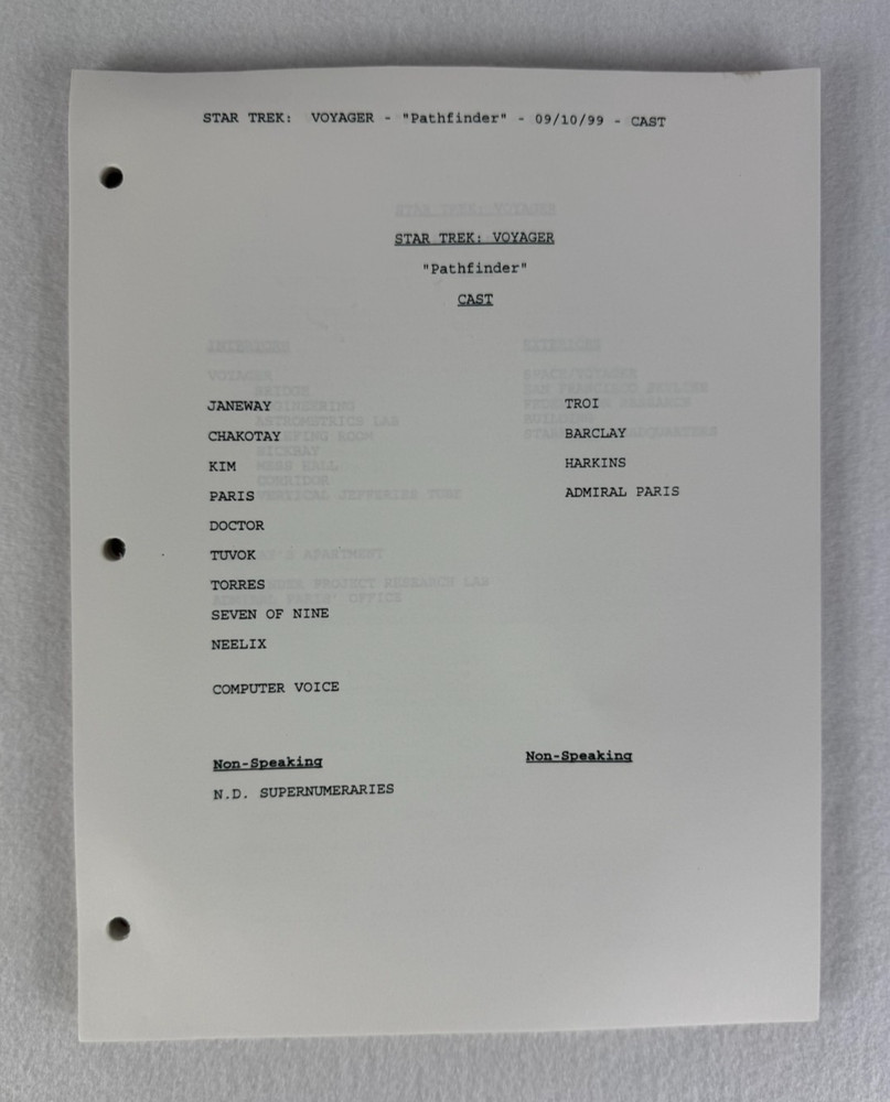 Star Trek Voyager “Pathfinder” Final Draft Original Studio Script 09/10/1999