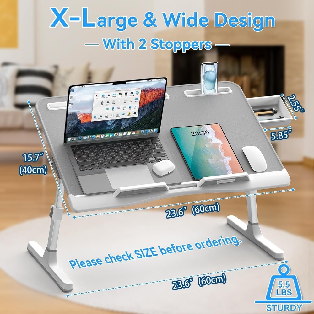 Laptop Bed Desk, X-Large Leather Adjustable Computer Bed Table Tray, Foldable...