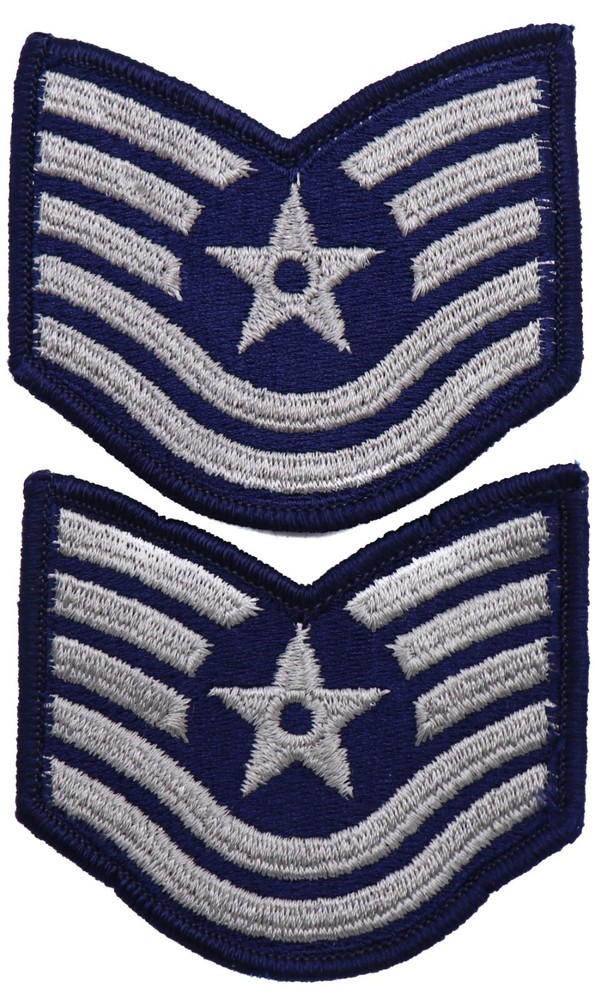 2 US Air Force Tech Sergeant Rank Patch Vtg E-6 E6 Blue Chevron Pair USAF Sew On